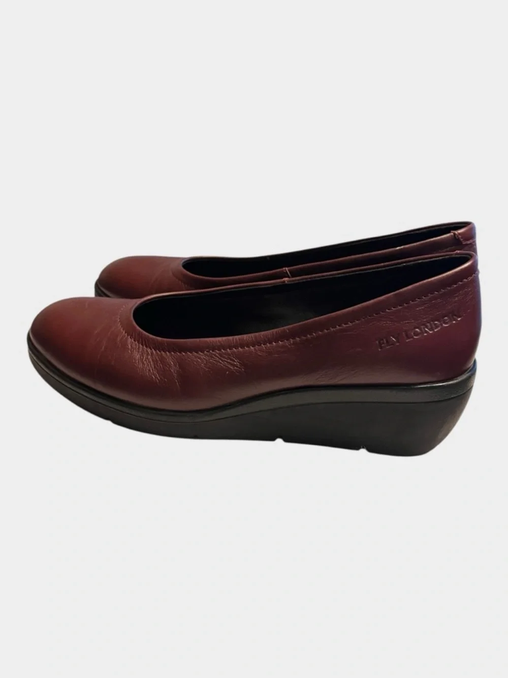 FLY LONDON Burgundy Leather Platform Wedge Flats Size 39 / US 8–8.5